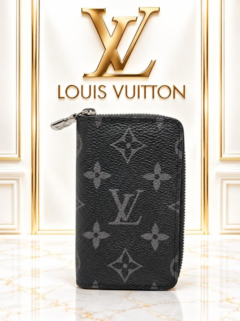 Authentic Louis Vuitton Zippy Wallet Monogram Eclipse Black Gray LV